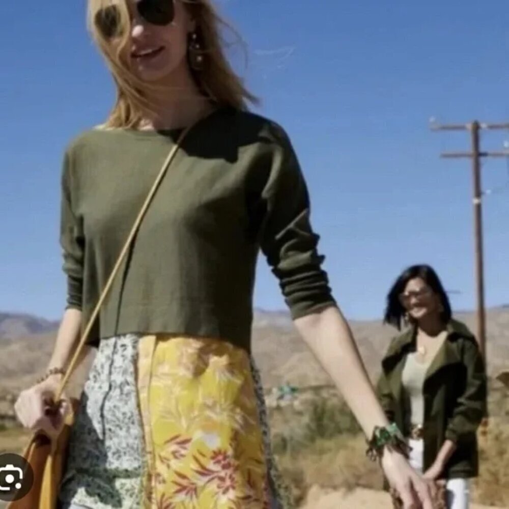 CAbi | Green Pullover Twofer Cropped Sweater